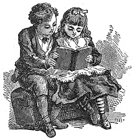 Two children reading a book.