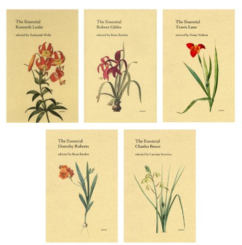 Covers for Essential Poets volumes on Kenneth Leslie, Robert Gibbs, Travis Lane, Dorothy Roberts and Charles Bruce