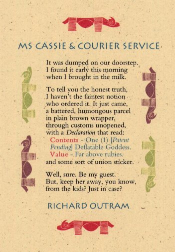 [Broadsheet: Ms Cassie and Courier Service