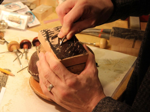 George A. Walker engraving a block from The Mysterious Death of Tom Thomson