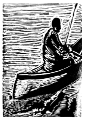 engraving of Thomson canoeing